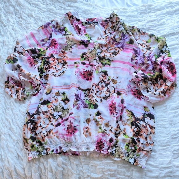 Ana Semi Sheer Spring Wire & Pink Floral Blouse 1X - Picture 3 of 4